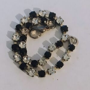 Vintage  Bracelet with Black and Clear Rhinestones 6.5"